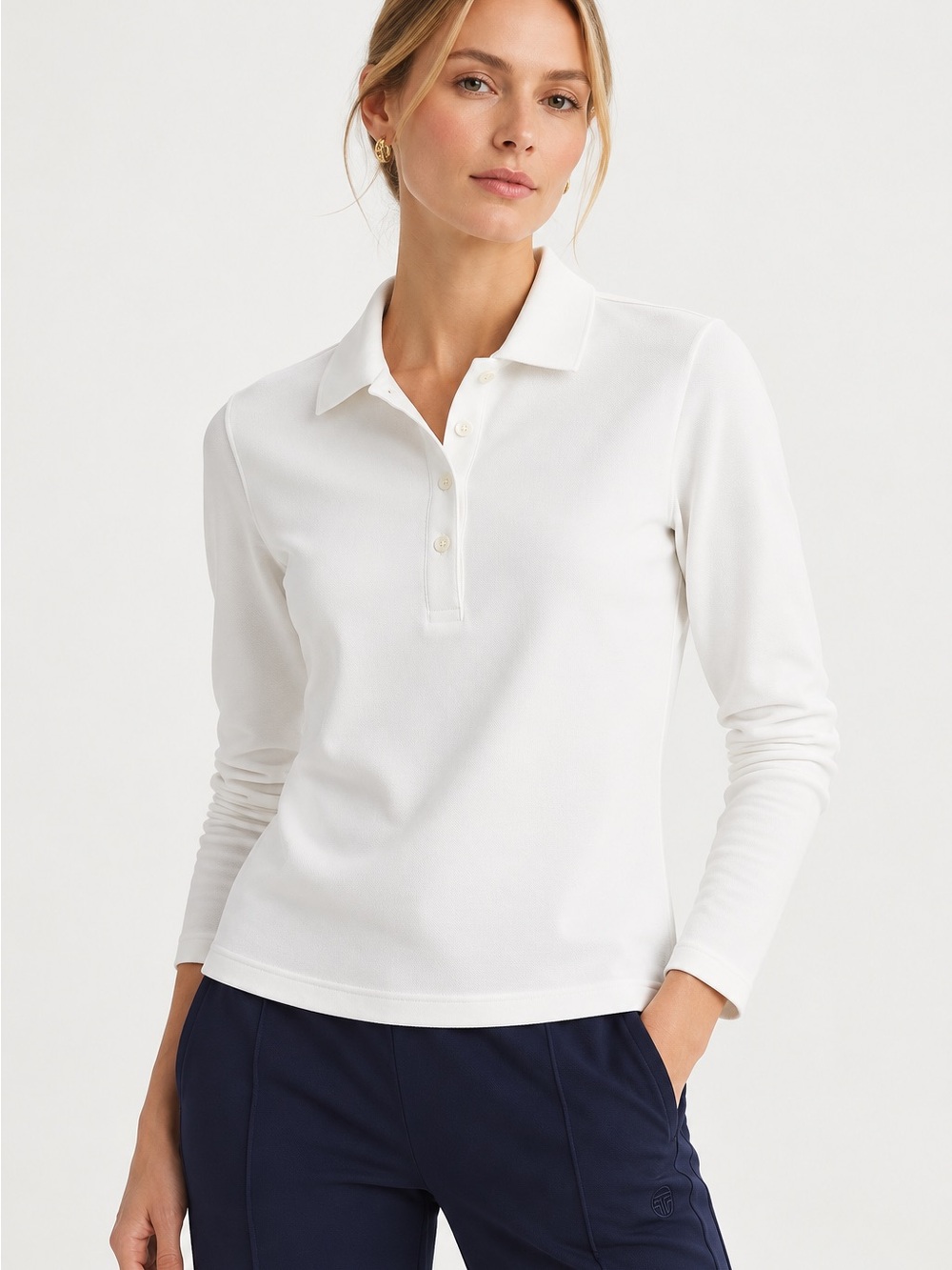 Tory Sport Tech Pique Long-Sleeve Polo Womens Medium Snow White Excellent Used